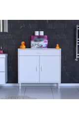Rose 90 cm Beyaz 1 Çekmeceli Banyo Mutfak Dolabı 4 Bölmeli 3 Raflı Çok Amaçlı Dolap 90x88x32,5 cm