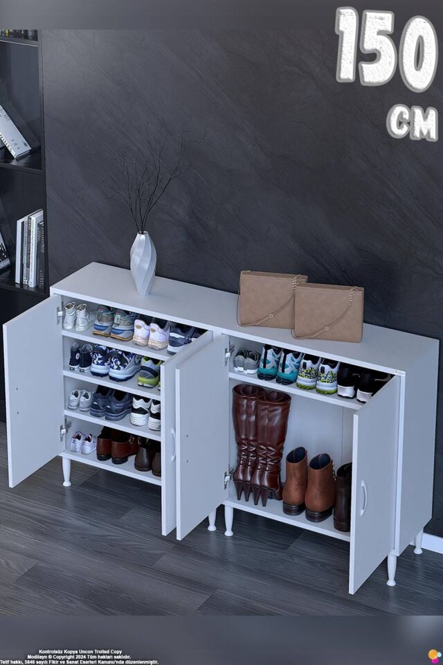 Esila 150 cm Geniş Antre Dolabı ve Çok Amaçlı Ayakkabılık - Beyaz (150x75x32,5 cm)