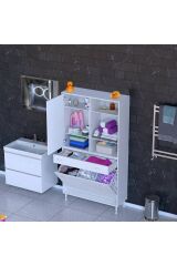 Mira Dolap 6 Bölme Çok Fonksiyonlu Banyo Dolabı 90 cm Beyaz Sepetli Dolap 90x171x32,5 cm Organizer