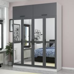 Minar Kale 4 Kapaklı 4 Aynalı 2 Ç Dolap ve Yüklük Beyaz Antrasit