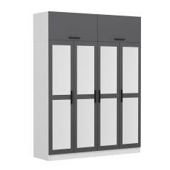 Minar Kale 4 Kapaklı 4 Aynalı 2 Ç Dolap ve Yüklük Beyaz Antrasit