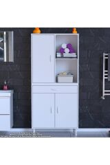 Vellum Beyaz Dolap 80x173x32,5 cm Ebatlarında Çok Fonksiyonlu 80 cm Genişlikte Banyo Dolabı