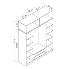 Minar Kale 4 Mebran Kapaklı 2 İç Çekmeceli Dolap Ve Yüklük Beyaz