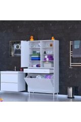 Rule Sepetli Banyo/Mutfak Dolabı 95 cm Genişliğe Sahip 95x171x32,5 cm Üç Sepetli Beyaz Dolap