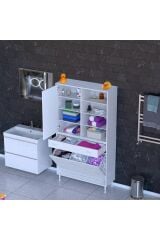 Rule Sepetli Banyo/Mutfak Dolabı 95 cm Genişliğe Sahip 95x171x32,5 cm Üç Sepetli Beyaz Dolap