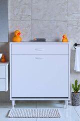 Asil 80 cm Kirli Çamaşır Sepetli Banyo Dolabı 1 Çekmeceli Mutfak Çok Amaçlı Dolap 80x88x32,5 cm
