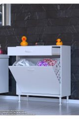 Asil 80 cm Kirli Çamaşır Sepetli Banyo Dolabı 1 Çekmeceli Mutfak Çok Amaçlı Dolap 80x88x32,5 cm