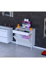 Asil 80 cm Kirli Çamaşır Sepetli Banyo Dolabı 1 Çekmeceli Mutfak Çok Amaçlı Dolap 80x88x32,5 cm