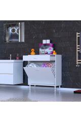 Asil 80 cm Kirli Çamaşır Sepetli Banyo Dolabı 1 Çekmeceli Mutfak Çok Amaçlı Dolap 80x88x32,5 cm
