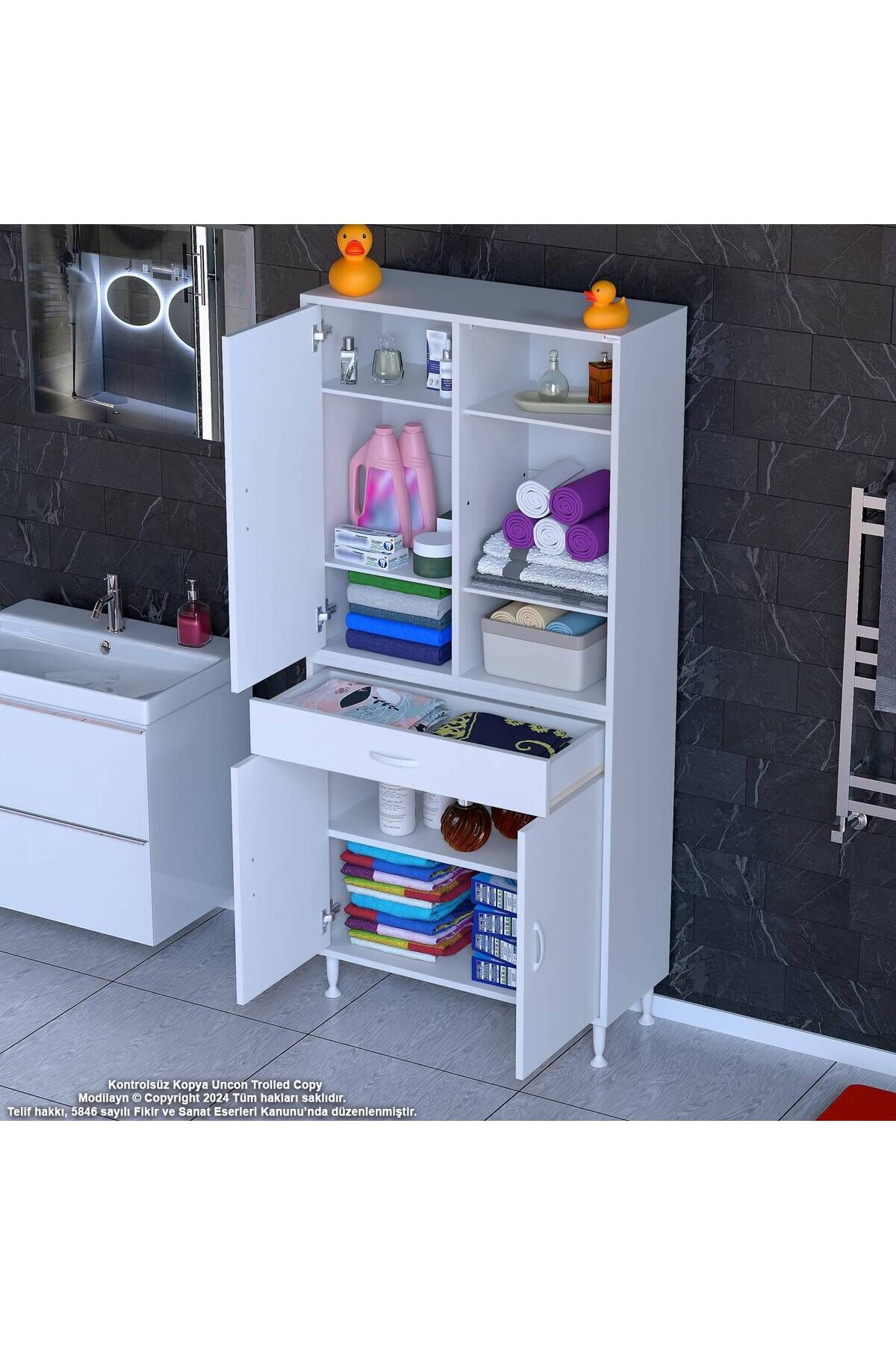 Rivo 4 Raflı Banyo/Mutfak Dolabı 85 cm Beyaz Renkli Çok Amaçlı Dolap 85x173x32,5 cm Ebatlarında