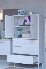 Alia Çok Kullanışlı Dolap G:80 cm Üst Bölme Kapaklı Alt Bölme Çekmeceli 80x138x32,5 cm Modüler Dolap