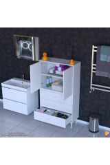 Alia Çok Kullanışlı Dolap G:80 cm Üst Bölme Kapaklı Alt Bölme Çekmeceli 80x138x32,5 cm Modüler Dolap