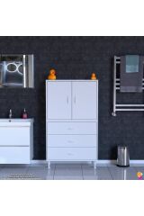 Alia Çok Kullanışlı Dolap G:80 cm Üst Bölme Kapaklı Alt Bölme Çekmeceli 80x138x32,5 cm Modüler Dolap