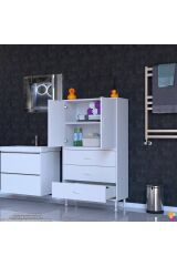 Alia Çok Kullanışlı Dolap G:80 cm Üst Bölme Kapaklı Alt Bölme Çekmeceli 80x138x32,5 cm Modüler Dolap