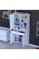 Funci Beyaz Renk G:75 cm Banyo Dolabı 3 Kapaklı 7 Raflı Dolap 75x173x32,5 cm Boyutlarında Dolap