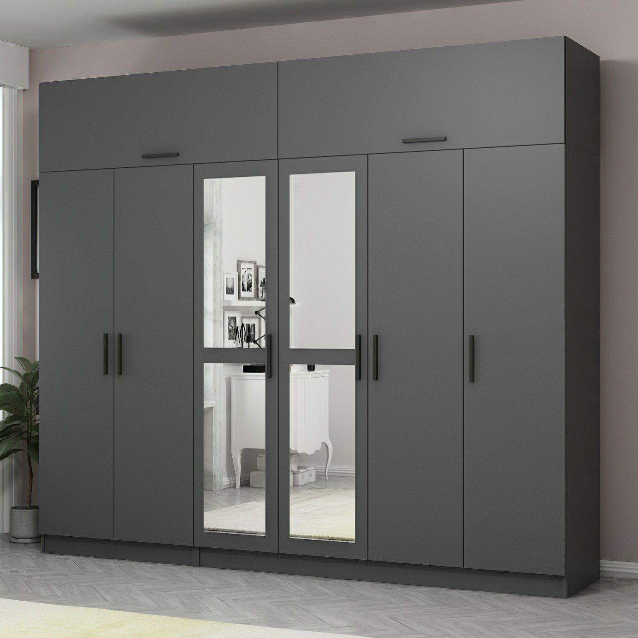 Minar Kale 6 Kapaklı 2 Aynalı 2 Ç Dolap Ve Yüklük Antrasit