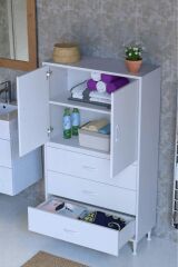Alia Çok Kullanışlı Dolap G:75 cm Üst Bölme Kapaklı Alt Bölme Çekmeceli 75x138x32,5 cm Modüler Dolap