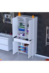 Nexa Modüler Dolap 85 Cm Banyo/Mutfak Dolabı Extra Kullanım Alanlı 85x173x32,5 cm Beyaz Dolap