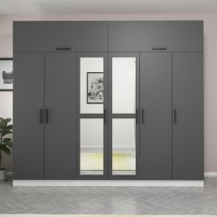 Minar Kale 6 Kapaklı 2 Aynalı 2 Ç Dolap Ve Yüklük Beyaz Antrasit