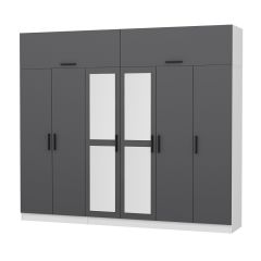 Minar Kale 6 Kapaklı 2 Aynalı 2 Ç Dolap Ve Yüklük Beyaz Antrasit