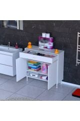 Taha 95 cm 3 Bölmeli Beyaz Çok Amaçlı Dolap 2 Raflı Banyo Mutfak Dolabı 95x88x32,5 cm Düzenleyici