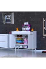 Taha 95 cm 3 Bölmeli Beyaz Çok Amaçlı Dolap 2 Raflı Banyo Mutfak Dolabı 95x88x32,5 cm Düzenleyici