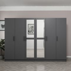 Minar Kale 6 Kapaklı 2 Aynalı 4 Çekmeceli Dolap Antrasit