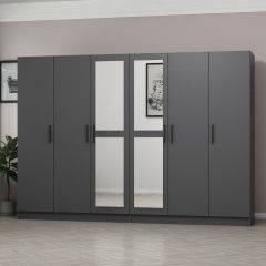 Minar Kale 6 Kapaklı 2 Aynalı 4 Çekmeceli Dolap Antrasit