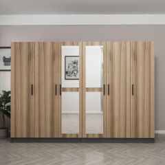 Minar Kale 6 Kapaklı 2 Aynalı 4 Çekmeceli Dolap Antrasit Dore