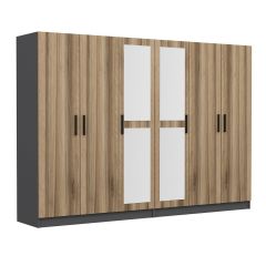 Minar Kale 6 Kapaklı 2 Aynalı 4 Çekmeceli Dolap Antrasit Dore