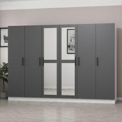 Minar Kale 6 Kapaklı 2 Aynalı 4 Çekmeceli Dolap Beyaz Antrasit