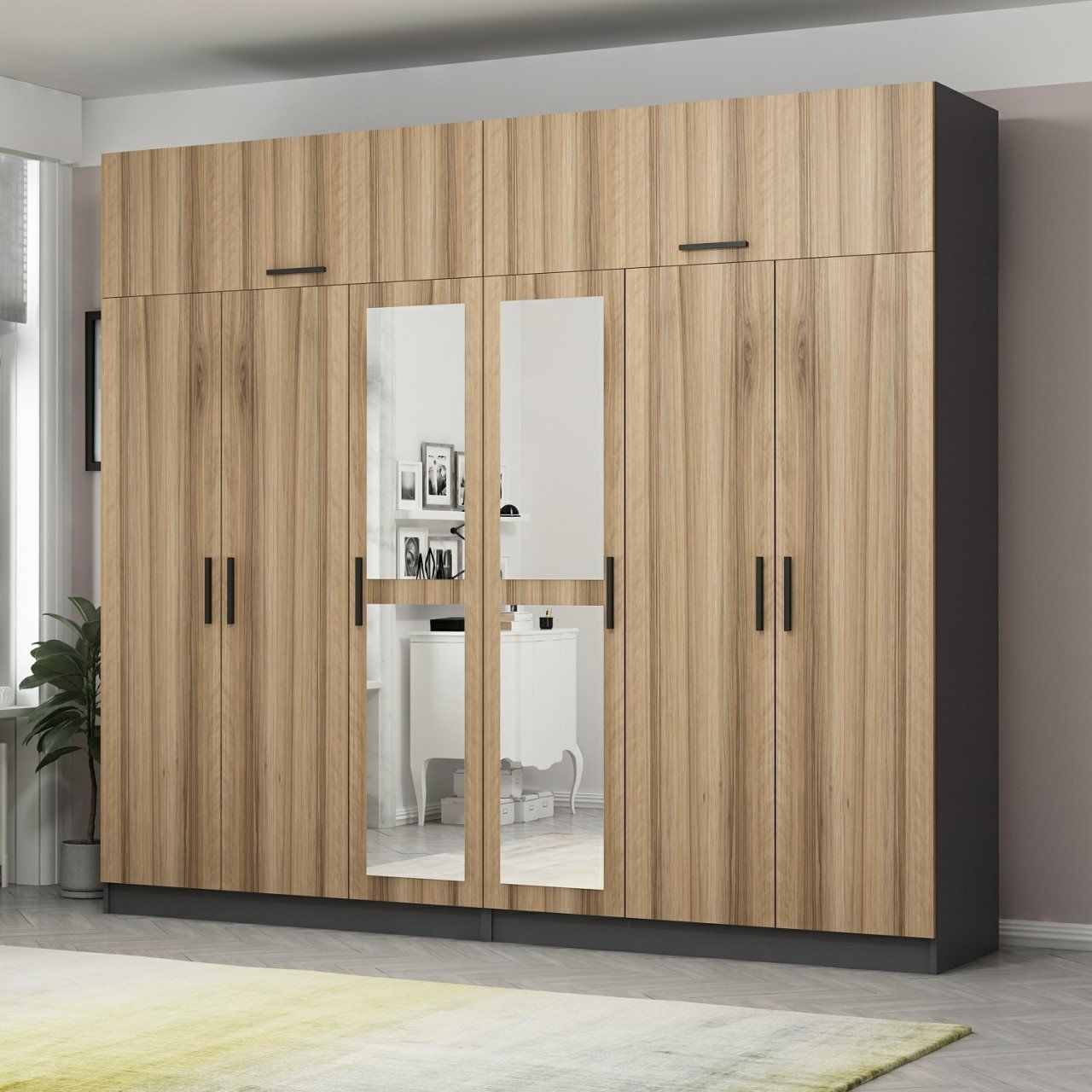 Minar Kale 6 Kapaklı 2 Aynalı 4 Ç Dolap Ve Yüklük Antrasit Dore