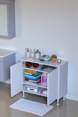 Sabir 85 cm 2 Raflı Beyaz Banyo Mutfak Dolabı 3 Bölmeli Çok Amaçlı Dolap 85x75x32,5 cm Düzenleyici