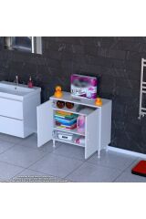 Sabir 85 cm 2 Raflı Beyaz Banyo Mutfak Dolabı 3 Bölmeli Çok Amaçlı Dolap 85x75x32,5 cm Düzenleyici