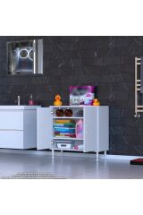 Sabir 85 cm 2 Raflı Beyaz Banyo Mutfak Dolabı 3 Bölmeli Çok Amaçlı Dolap 85x75x32,5 cm Düzenleyici