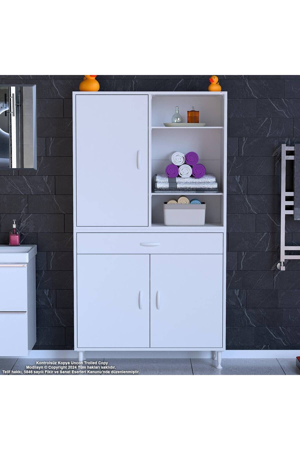 Rivo 4 Raflı Banyo/Mutfak Dolabı 100 cm Beyaz Renkli Çok Amaçlı Dolap 100x173x32,5 cm Ebatlarında