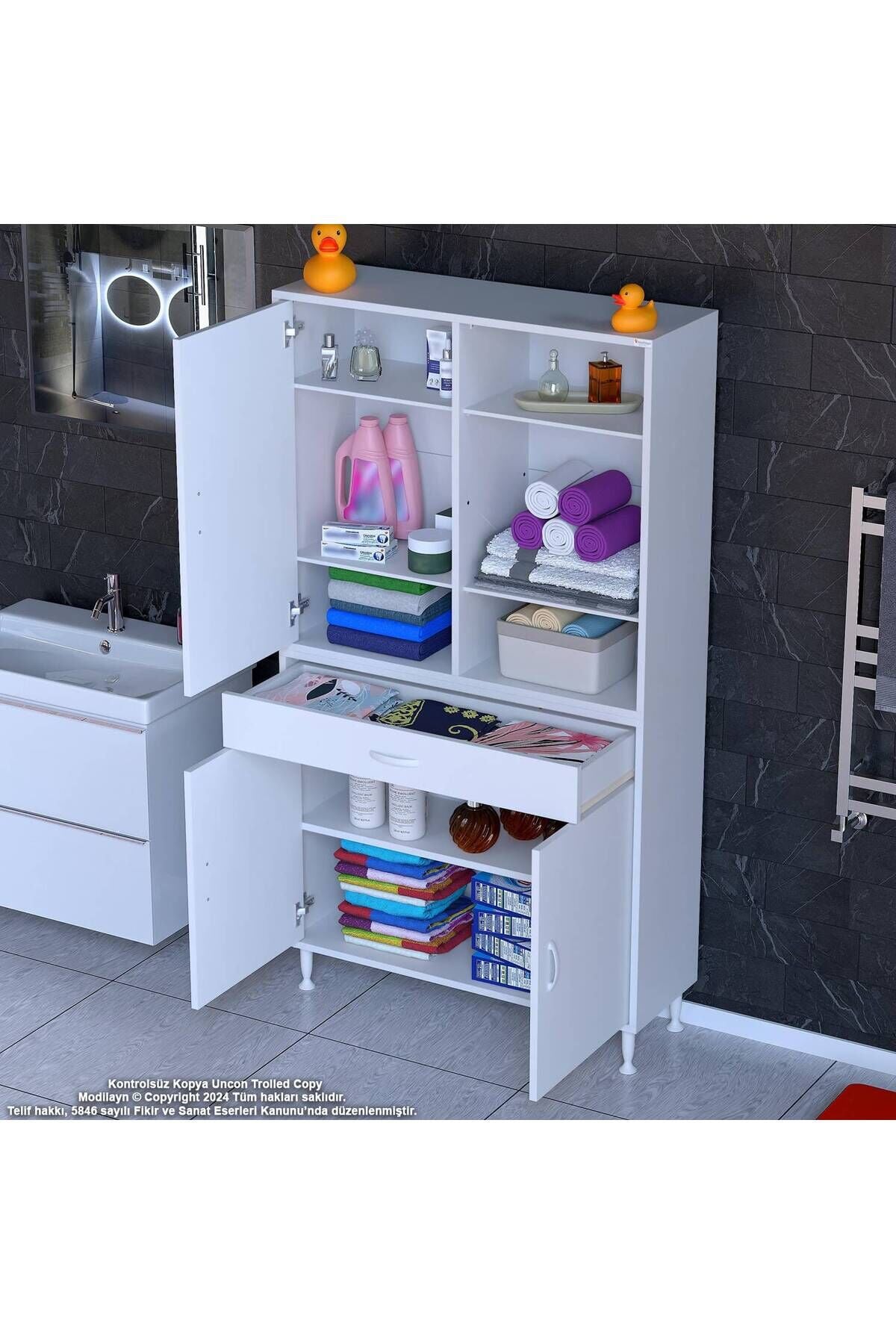 Rivo 4 Raflı Banyo/Mutfak Dolabı 100 cm Beyaz Renkli Çok Amaçlı Dolap 100x173x32,5 cm Ebatlarında