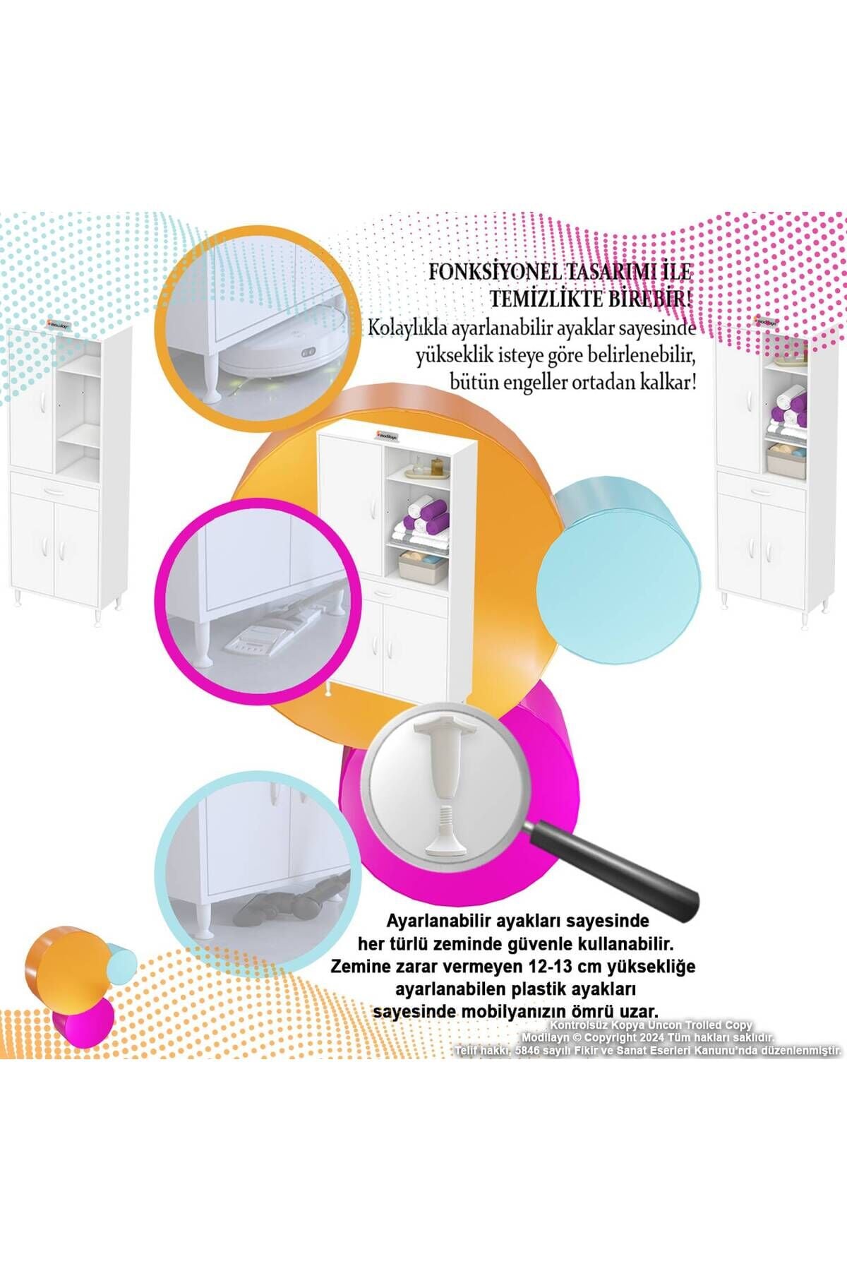 Rivo 4 Raflı Banyo/Mutfak Dolabı 100 cm Beyaz Renkli Çok Amaçlı Dolap 100x173x32,5 cm Ebatlarında