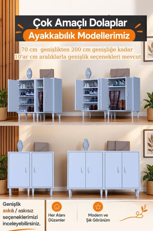 Nilay 70 cm Genişlikte Antre Dolabı ve Çok Amaçlı Ayakkabılık - Beyaz (70x97x32,5 cm)
