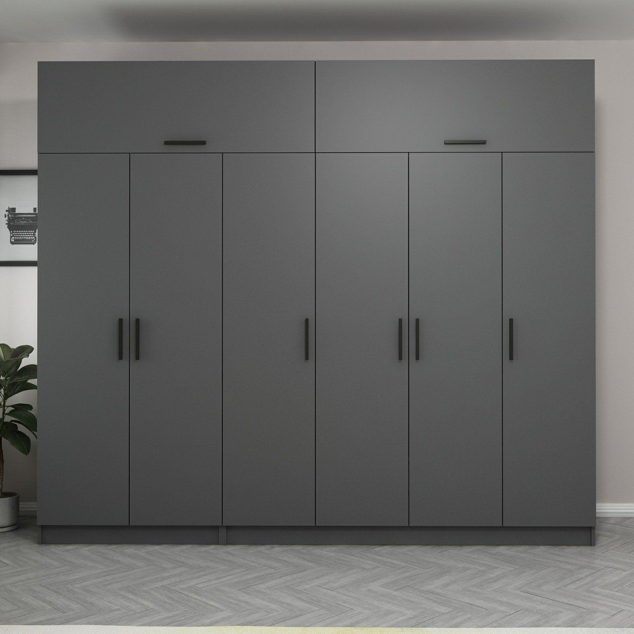 Minar Kale 6 Kapaklı 2 Çekmeceli Dolap Ve Yüklük Antrasit