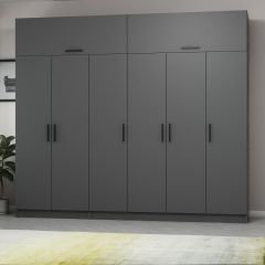 Minar Kale 6 Kapaklı 2 Çekmeceli Dolap Ve Yüklük Antrasit