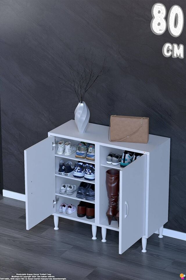 Nilay 80 cm Genişlikte Antre Dolabı ve Çok Amaçlı Ayakkabılık - Beyaz (80x97x32,5 cm)