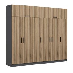 Minar Kale 6 Kapaklı 2 Çekmeceli Dolap Ve Yüklük Antrasit Dore