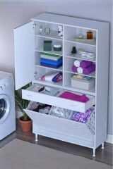 Rule Sepetli Banyo/Mutfak Dolabı 100 cm Genişliğe Sahip 100x171x32,5 cm Üç Sepetli Beyaz Dolap