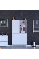 Rule Sepetli Banyo/Mutfak Dolabı 100 cm Genişliğe Sahip 100x171x32,5 cm Üç Sepetli Beyaz Dolap