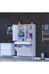 Rule Sepetli Banyo/Mutfak Dolabı 100 cm Genişliğe Sahip 100x171x32,5 cm Üç Sepetli Beyaz Dolap