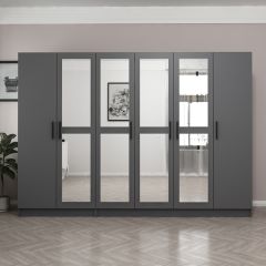 Minar Kale 6 Kapaklı 4 Aynalı 2 Çekmeceli Dolap Antrasit