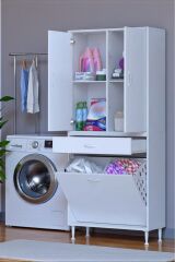 Pine 75 cm Genişlikte Dolap 75x171x32,5 cm Banyo/Mutfak Dolabı İki Kapaklı Sepetli Dolap
