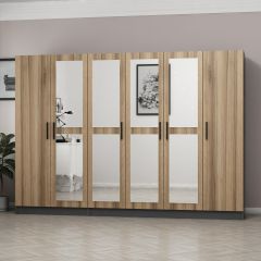 Minar Kale 6 Kapaklı 4 Aynalı 2 Çekmeceli Dolap Antrasit Dore