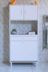 Seris Sepetli ve Çekmeceli Banyo Dolabı G:75 cm Çok Amaçlı Beyaz Düzenleyici 75x173x32,5 cm Dolap